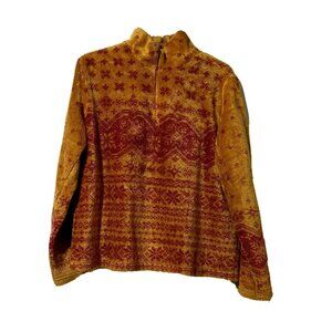 Talbots Petites Size L Fair Isle Fleece Pullover Jacket Orange Red